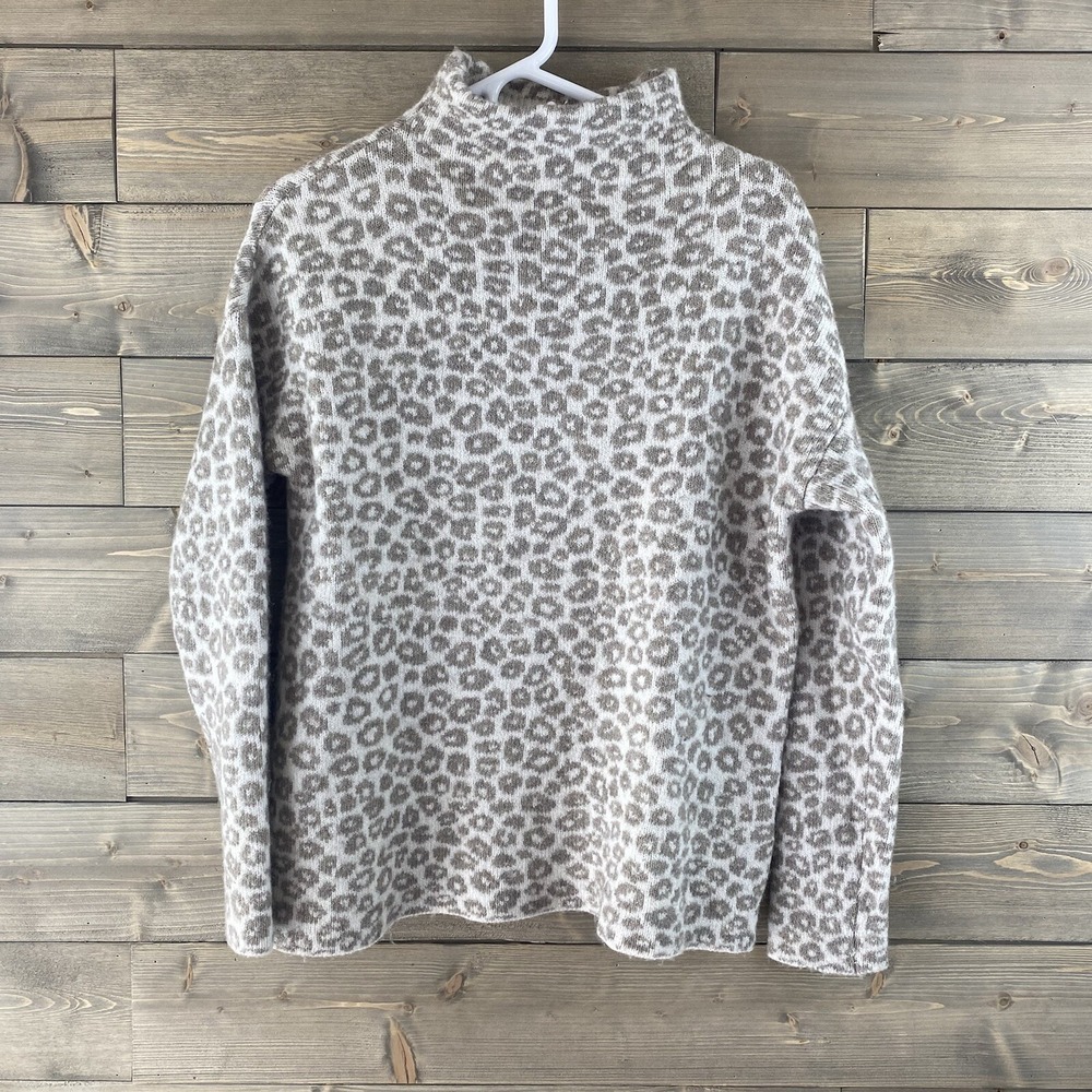 Christian Siriano Womens Sweater Mock Neck Leopard Merino Wool Size Small